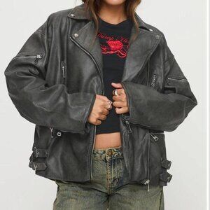 MAGNETS FAUX LEATHER JACKET WASHED CHARCOAL